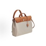HERMES Herbag Messenger 39 Silver buckle H crossbody single-shoulder handbag for women in light beige and light tea colors